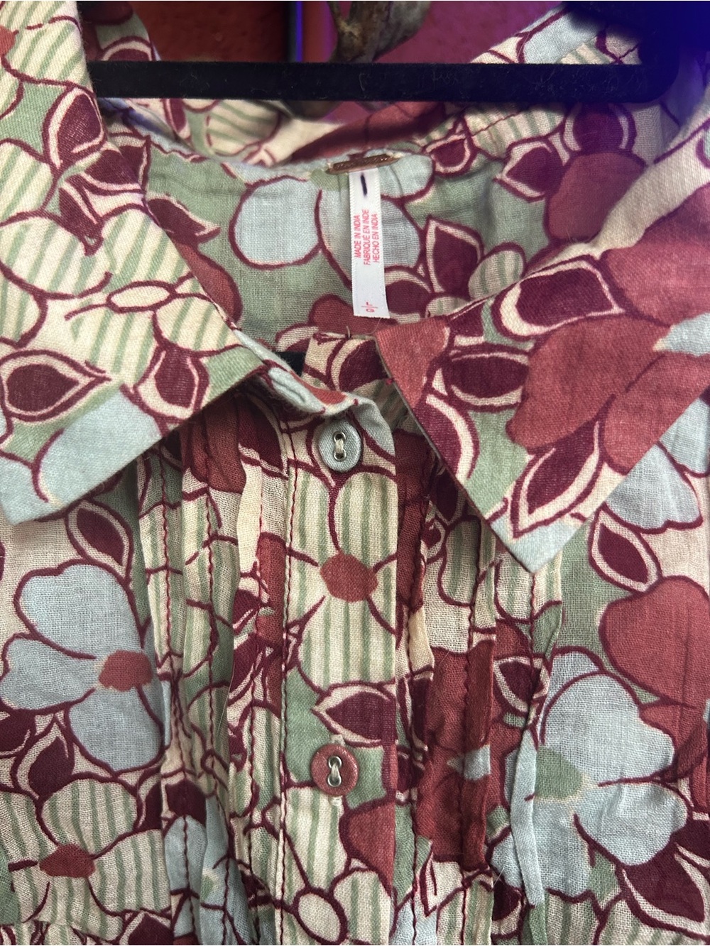 Free People Rust, Baby Blue, Cream Floral Two-Piece Skort Set Size L-XL - Picture 9 of 9